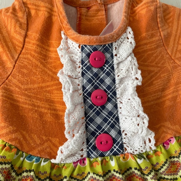 Ricrac & Ruffles Mixed Pattern Long Sleeve Cotton Dress 12 months - Picture 8 of 10